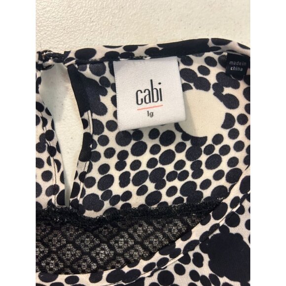 CAbi #3079 Women's Black White Jot Polka Dot Lace Stripe Tank Top Large - Picture 5 of 6